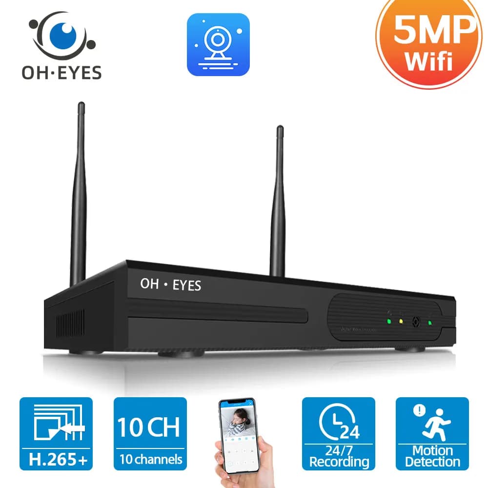 H.265 Wifi NVR 10CH 5MP Registratore NVR wireless Rilevamento umano per sistema di sicurezza wireless 8CH CCTV NVR Videoregistratore di sicurezza