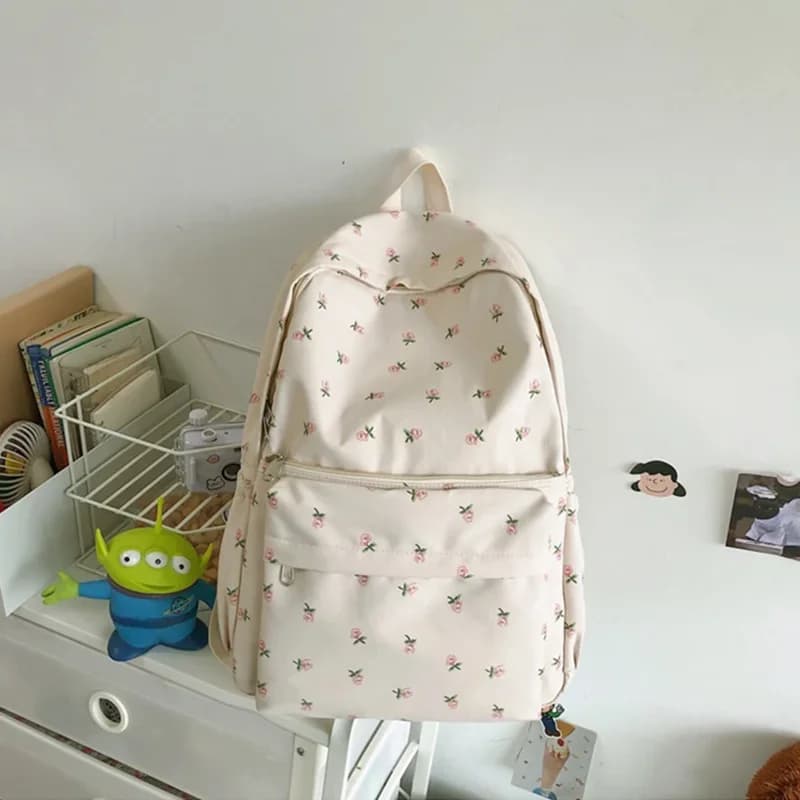 Preppy Style Canvas Backpacks Shoulder Bags For Women Waterproof Nylon Student Knapsack Fashion Floral Printed Rucksack
