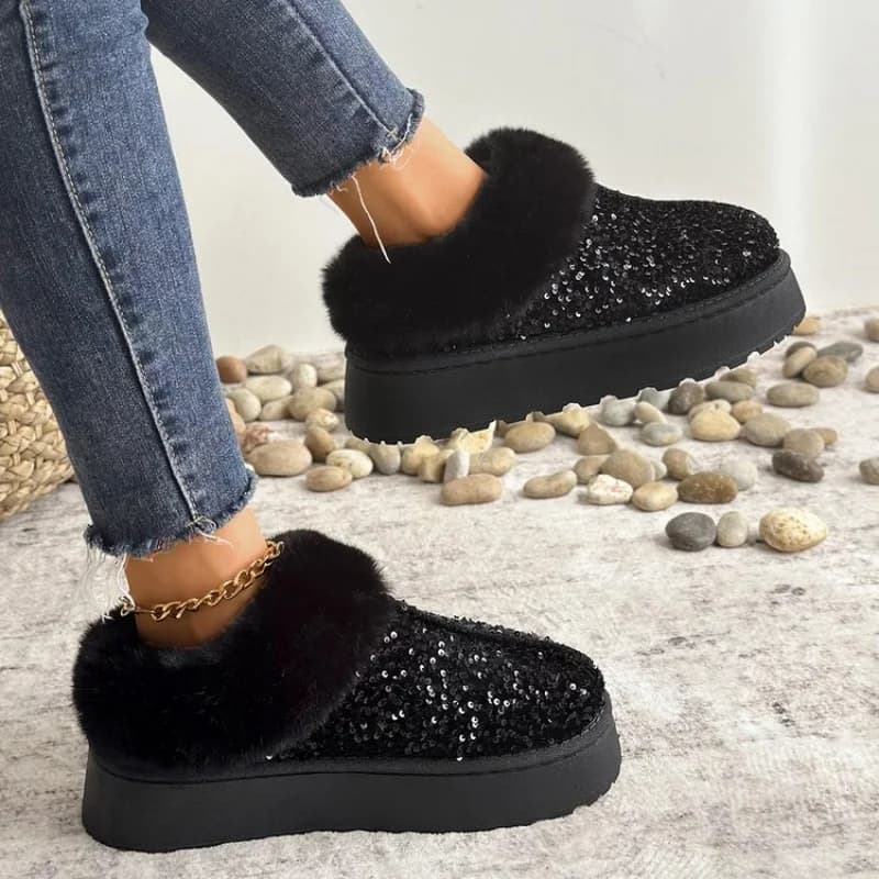 Stivali da neve in peluche spesso con fondo spesso da donna nuovi invernali 2025 Stivali in cotone glitterati impermeabili antiscivolo