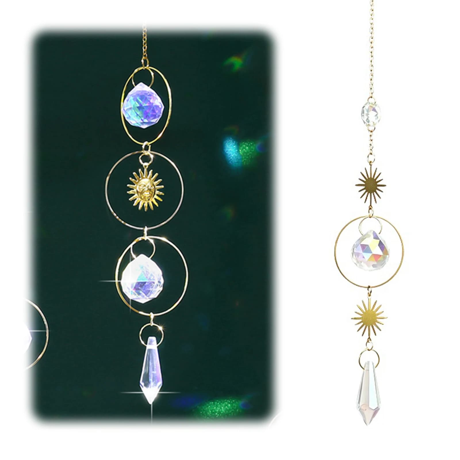 Crystal Ball Prism Decoration Hanging Rainbow Maker Window Moon Star Decor Light Pendant