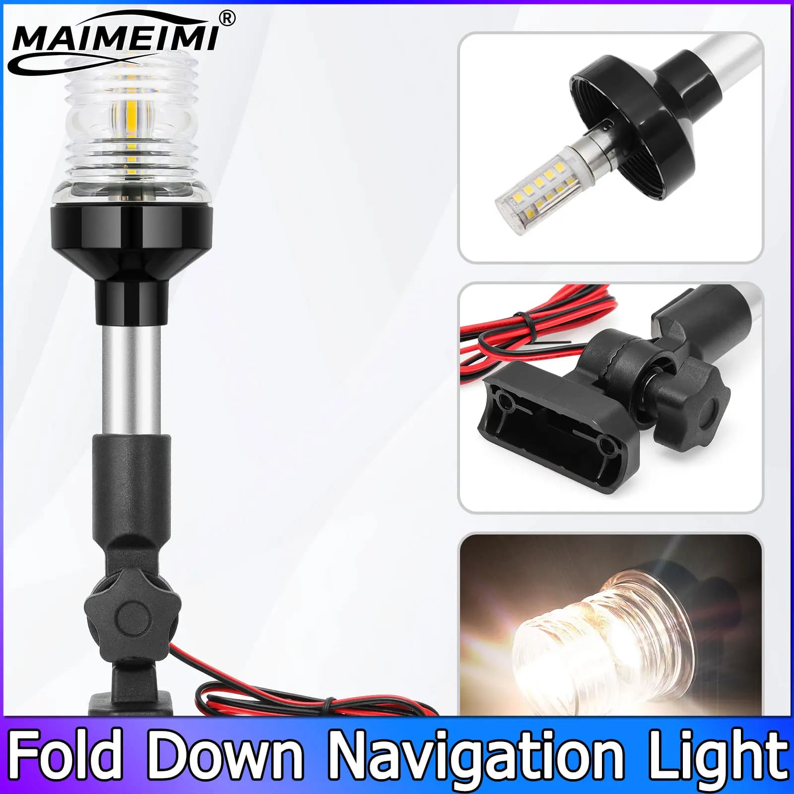 Luce di navigazione per barche a LED da 180 gradi pieghevole da 9 pollici-12 pollici per accessori per luci di segnalazione per vela da 12 V per luce di ancoraggio marina per yacht