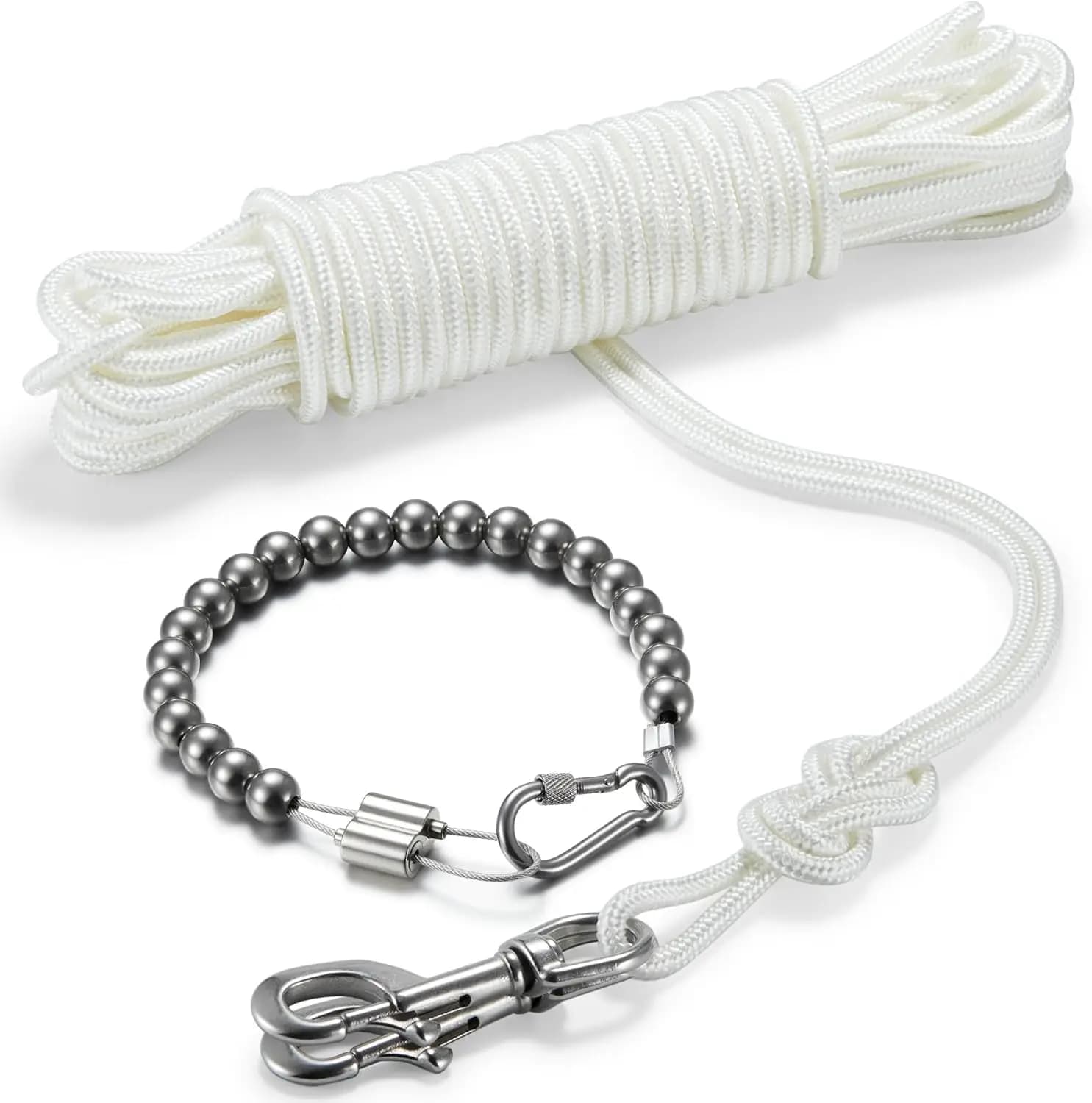 Kit Corda per Asta Bandiera da 15 Metri con Moschettoni Girevoli in Acciaio Inossidabile e Anello di Fissaggio Regolabile, Accessori di Ricambio di Grado Marino
