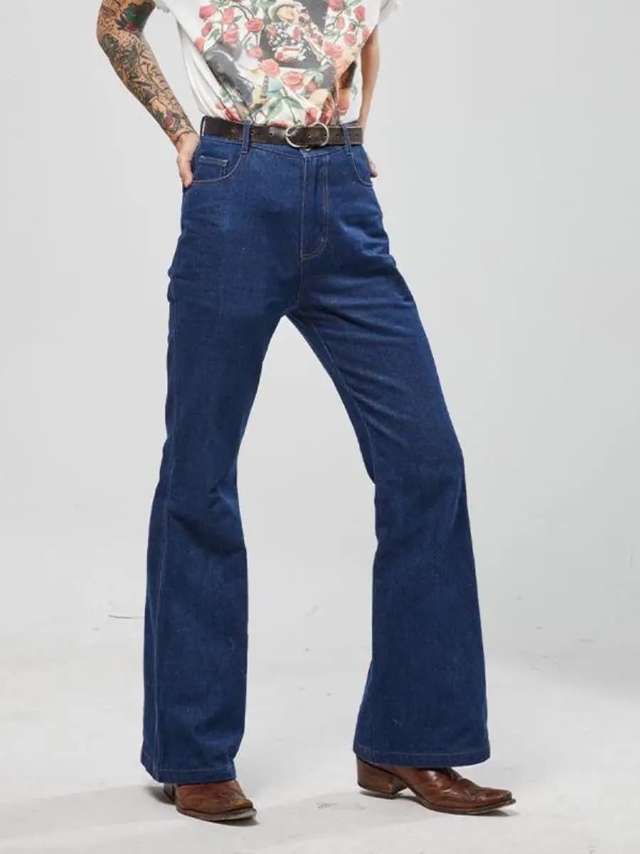Rocker Washed High Waist Bell Bottom Jeans Comfortable Classic American Retro Hippie Style Fashionable And Versatile Men's Pants
