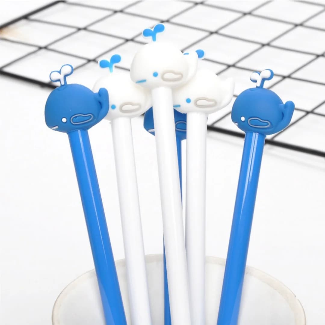 4 Penne Gel 3D a Forma di Balena, Penne in Silicone Kawaii, Regalo di Cancelleria per Studenti ed Ufficio