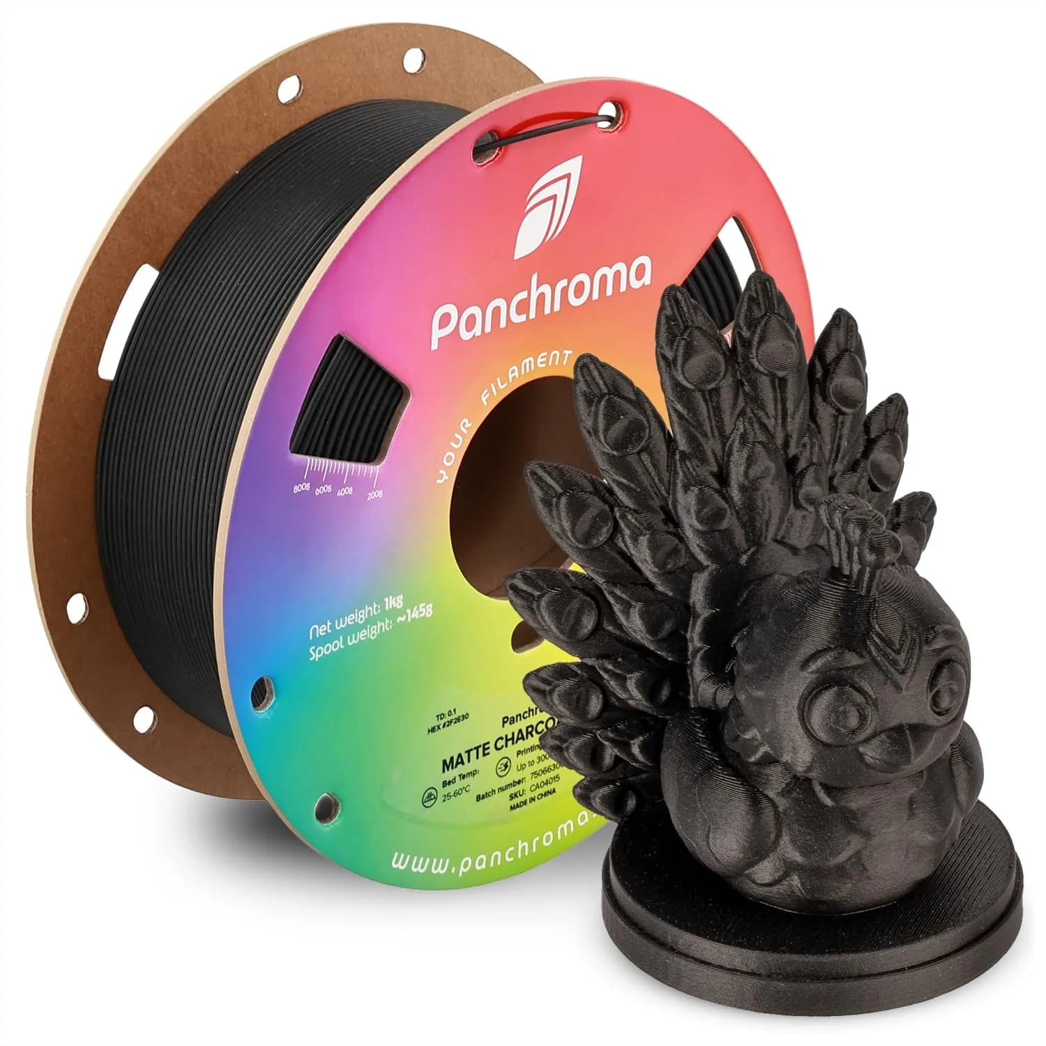 Filamento PLA Opaco Panchroma 1.75mm Bobina da 1kg, Nero Carbone, per Stampanti 3D FDM con Finitura Opaca e Colore Uniforme