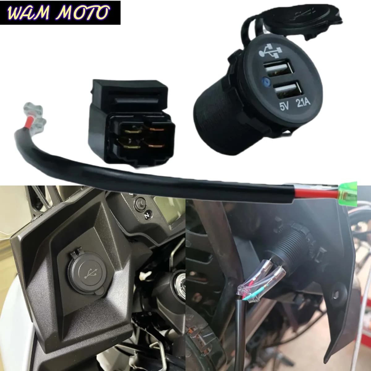 Camera Cellphone Dual USB Charger with Relay or Kawasaki Versys 650 1000 Versys-X300 Ninja 400 650