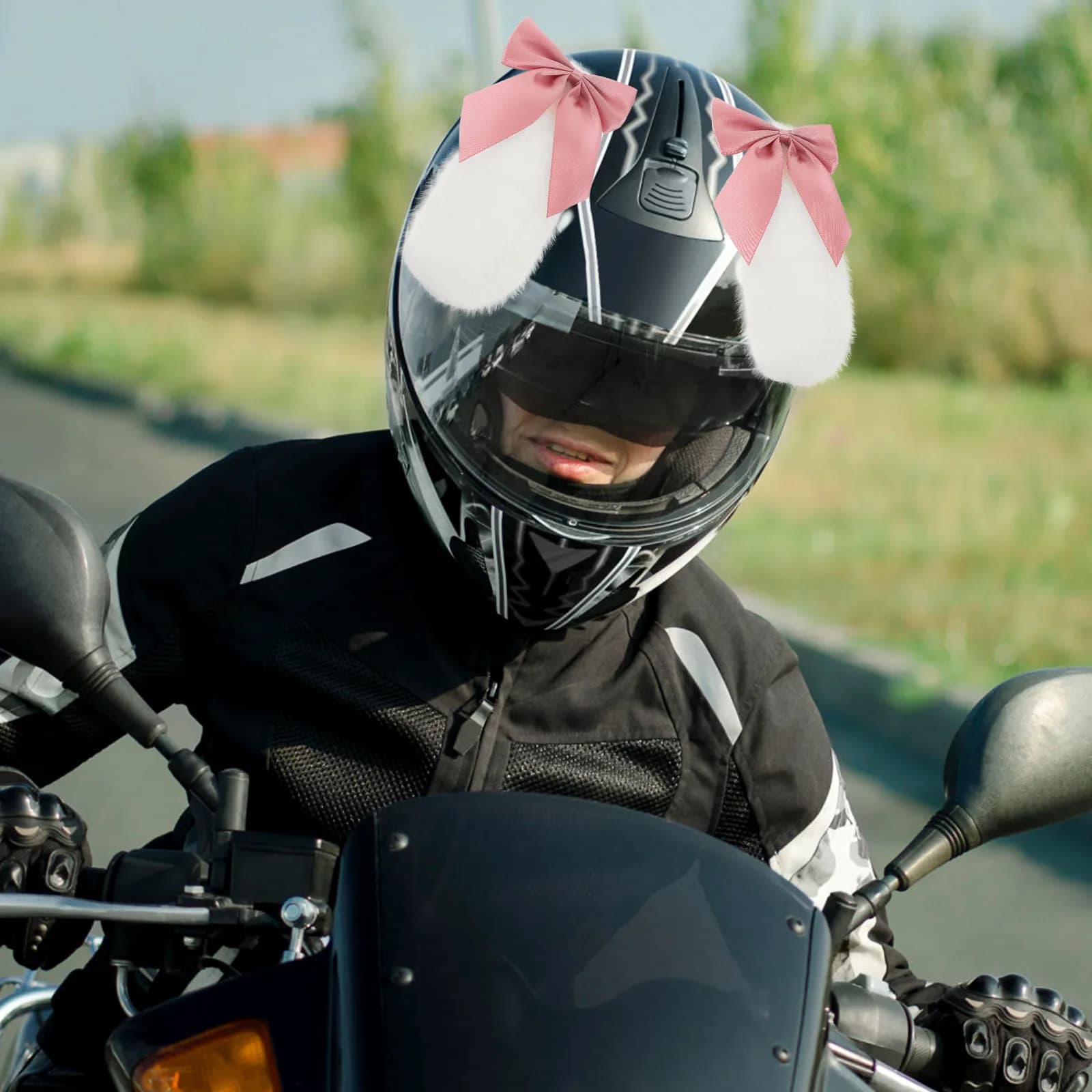 1 Paio di Orecchie di Coniglio Decorative per Caschi Moto, Bici e Scooter, Regalo Personalizzato per le Feste