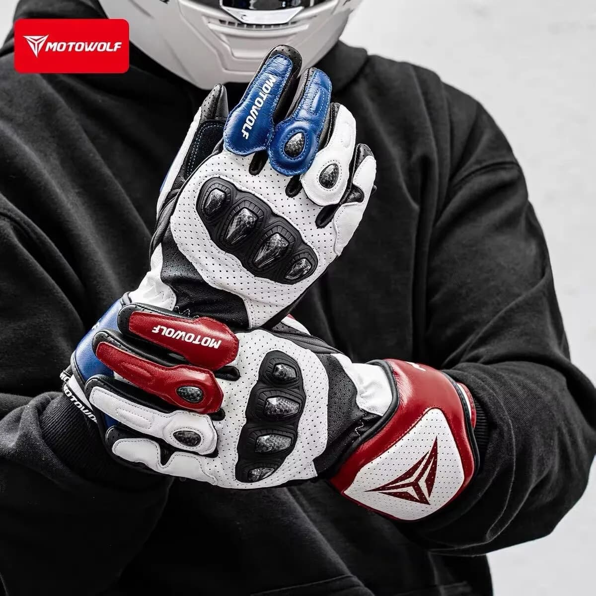 MOTOWOLF Leather Motorcycle Riding Gloves Long Cuff Protective Knuckles Perforated Motorbike Racing Waterproof Gloves