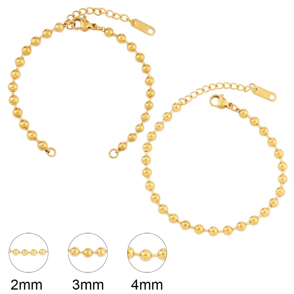 2 pezzi 2/3/4mm braccialetto di perline perline in acciaio inossidabile braccialetti a catena base vuota per accessori per la creazione di gioielli braccialetto fai da te