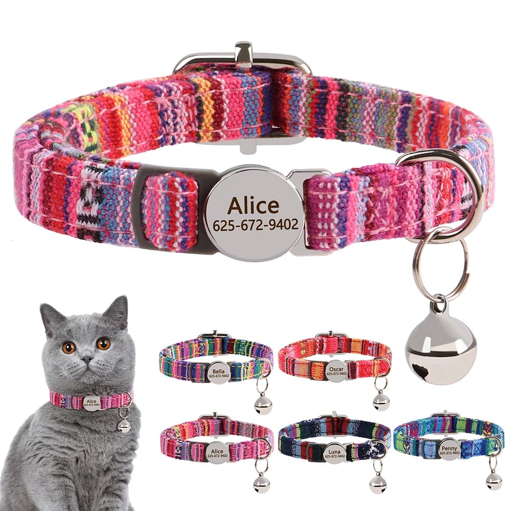 Collare per gatti in nylon personalizzato Collari per gatti per cuccioli a sgancio rapido Collana per gattini per animali domestici staccabile di sicurezza con incisione gratuita regolabile