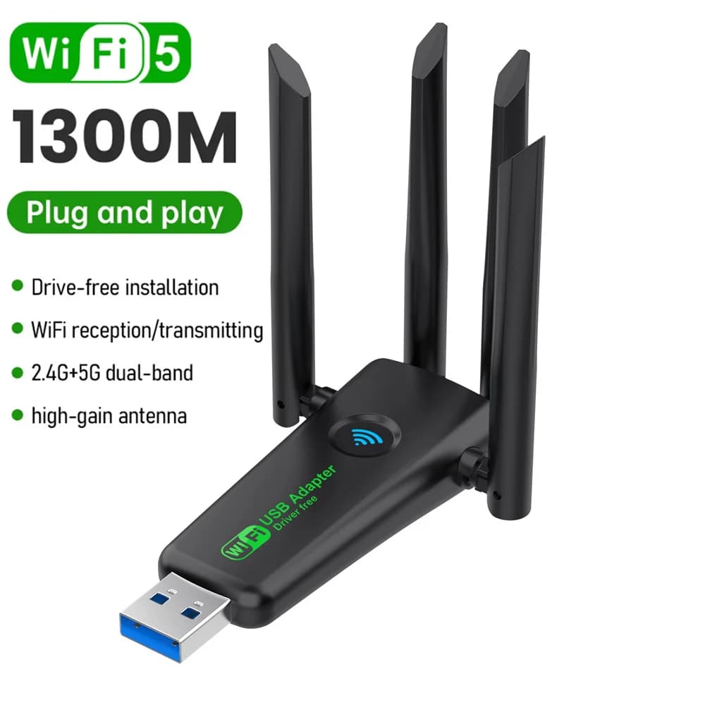Adattatore USB WiFi 1300Mbps Dongle Wi-Fi dual band 2.4G/5Ghz USB3.0 Driver ricevitore wireless ad alta velocità 802.11AC a 4 antenne gratuito