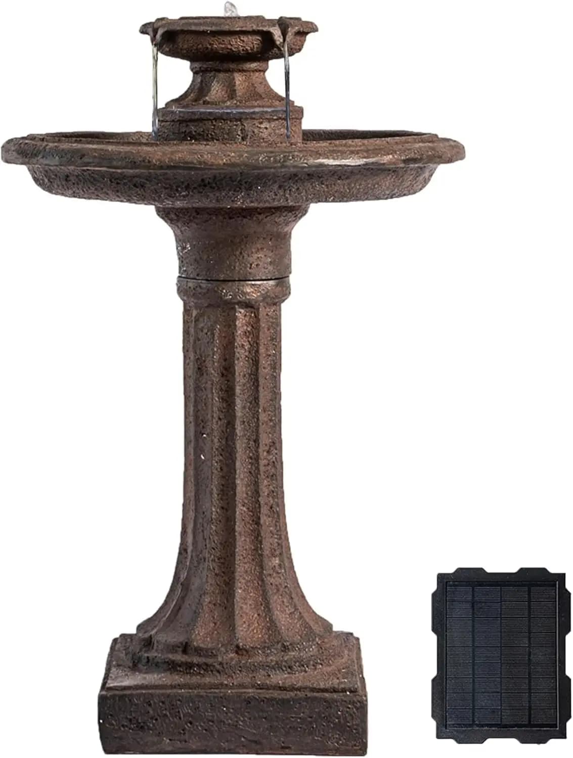 Fontana per Vasca per Uccelli da Esterno a Energia Solare da 28 Pollici, Fontana in Resina con Pannello Solare, Marrone