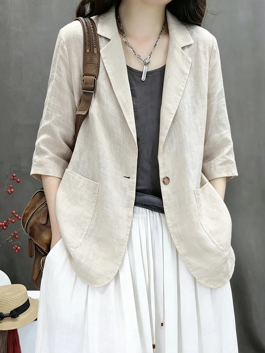 Casual Cotton Linen Men's Single Button Suit Jacket for Commuting Breathable Loose Fit Summer Top Versatile Simple Style
