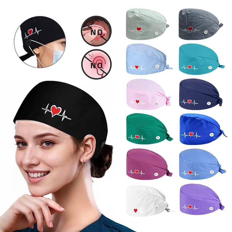 Cappellini per scrub blu scuro con bottoni Cappelli con allacciatura regolabile sul retro Berretto chirurgico per lavoratori di servizi sanitari professionali per donne e uomini