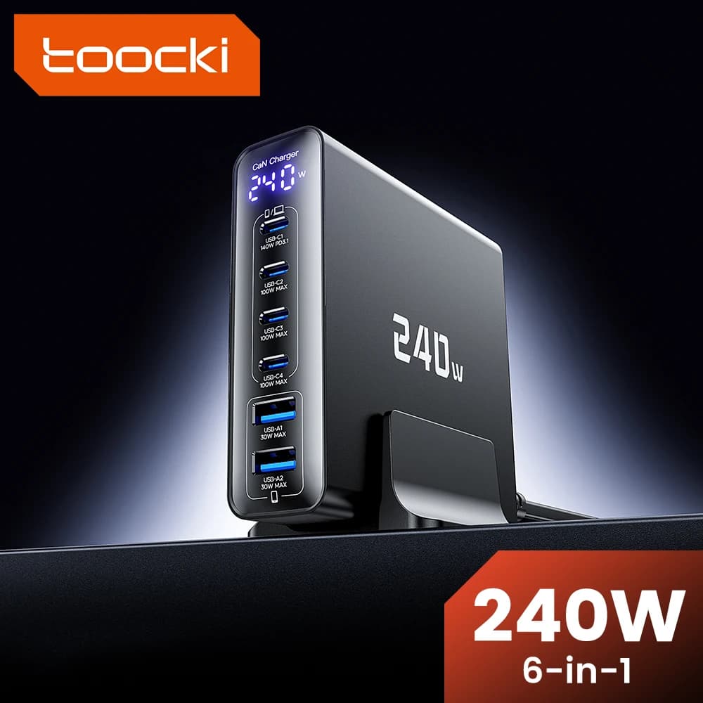 Caricatore da tavolo Toocki 240W GaN PPS PD3.1 QC4.0 140W Caricatore USB Type C a ricarica rapida per laptop, tablet, iPhone, Samsung, Xiaomi