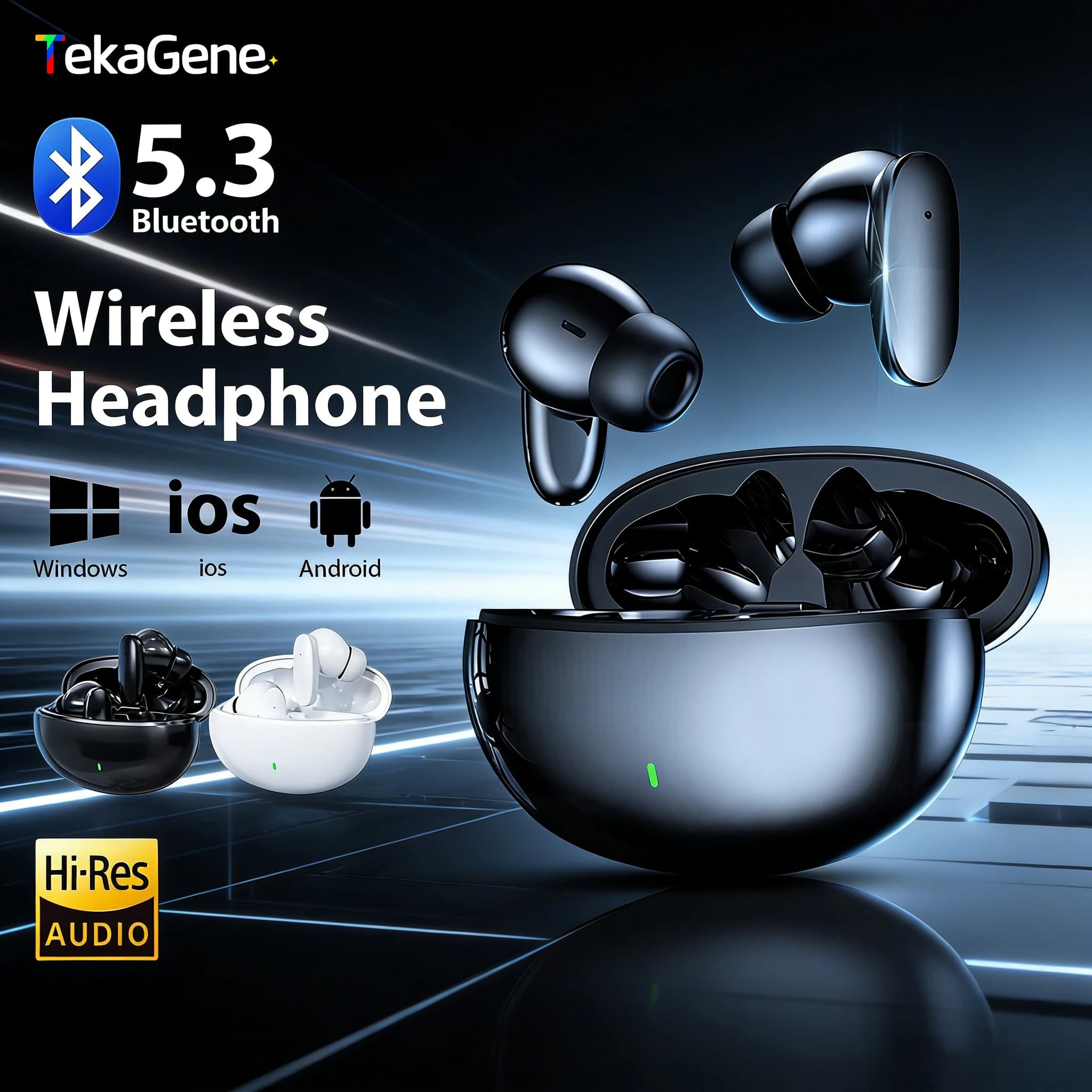 Cuffie senza fili Bluetooth 5.3 Auricolari audio stereoscopico HiFi per Samsung Galaxy iPhone Xiaomi Huawei iPad con auricolari con microfono