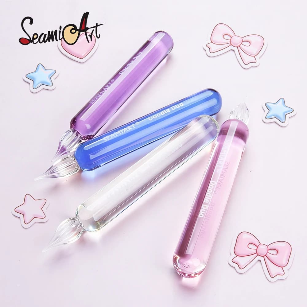 SeamiArt Penna in Vetro con Manico Corto per Calligrafia, Regalo per Studenti di Scrittura, Articoli di Cancelleria per Forniture Artistiche