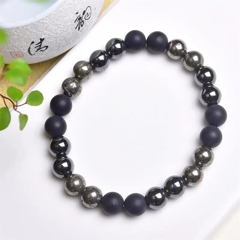 Pirite naturale Pietra di ferro Schungite Pietra Bracciale con perline Regalo d'amore Perline di cristallo Fili Gioielli Regalo di festa 1 PZ