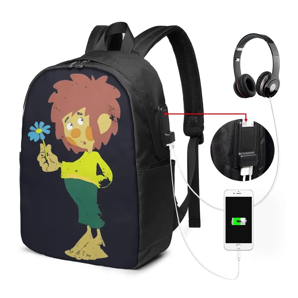Pumuckl Blume - Figur Zaino da viaggio per notebook, borsa per computer, borsa da scuola per studenti universitari, borse a tracolla per laptop per uomo e donna