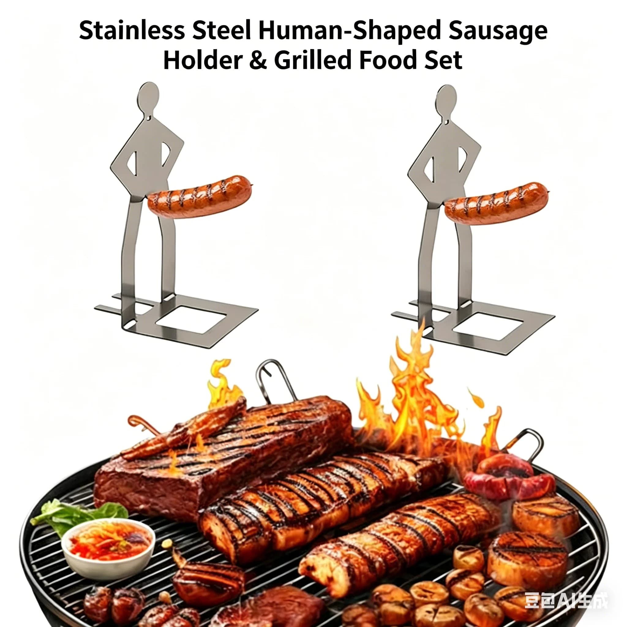 Supporto per Salsicce in Acciaio Inox, Griglia Riutilizzabile per Hot Dog, Divertente Grigliatore per Salsicce per Campeggio e Feste all'Aperto