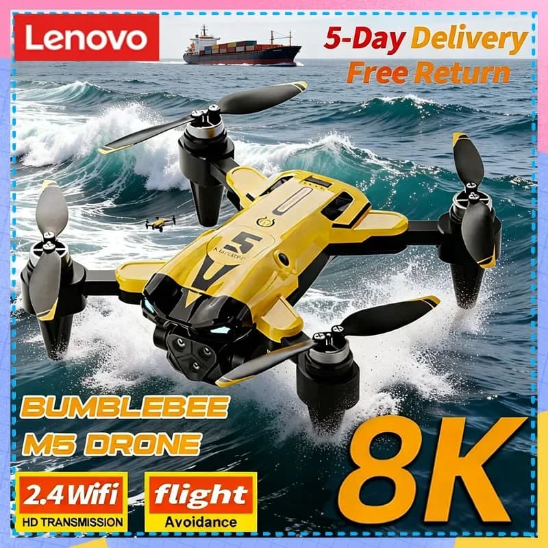 Lenovo M5 Foldable Drone 8K HD Triple Camera Brushless Motor Optical Flow Positioning RC Quadcopter Toy