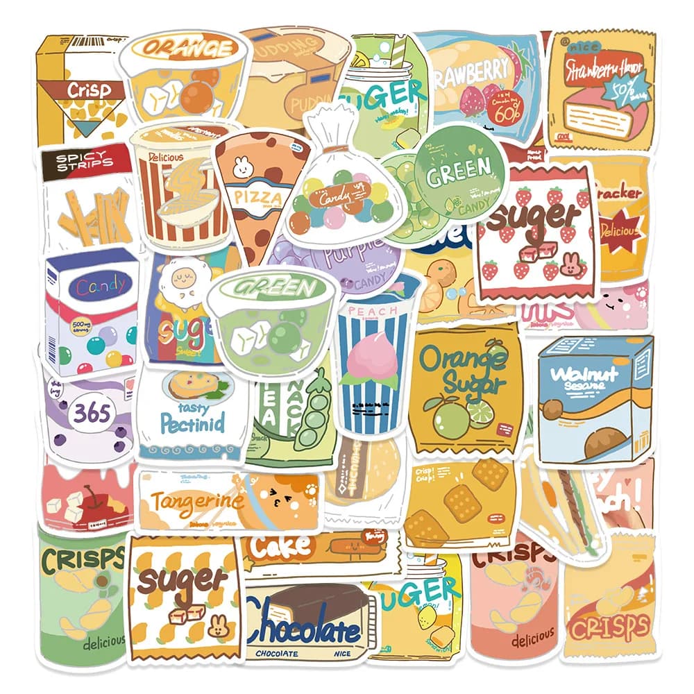 10/20/40 Pezzi Adesivi Carini per Confezioni di Snack, Divertenti Graffiti Impermeabili Fai-da-Te per Frigorifero, Telefono, Bottiglia d'Acqua, Valigie