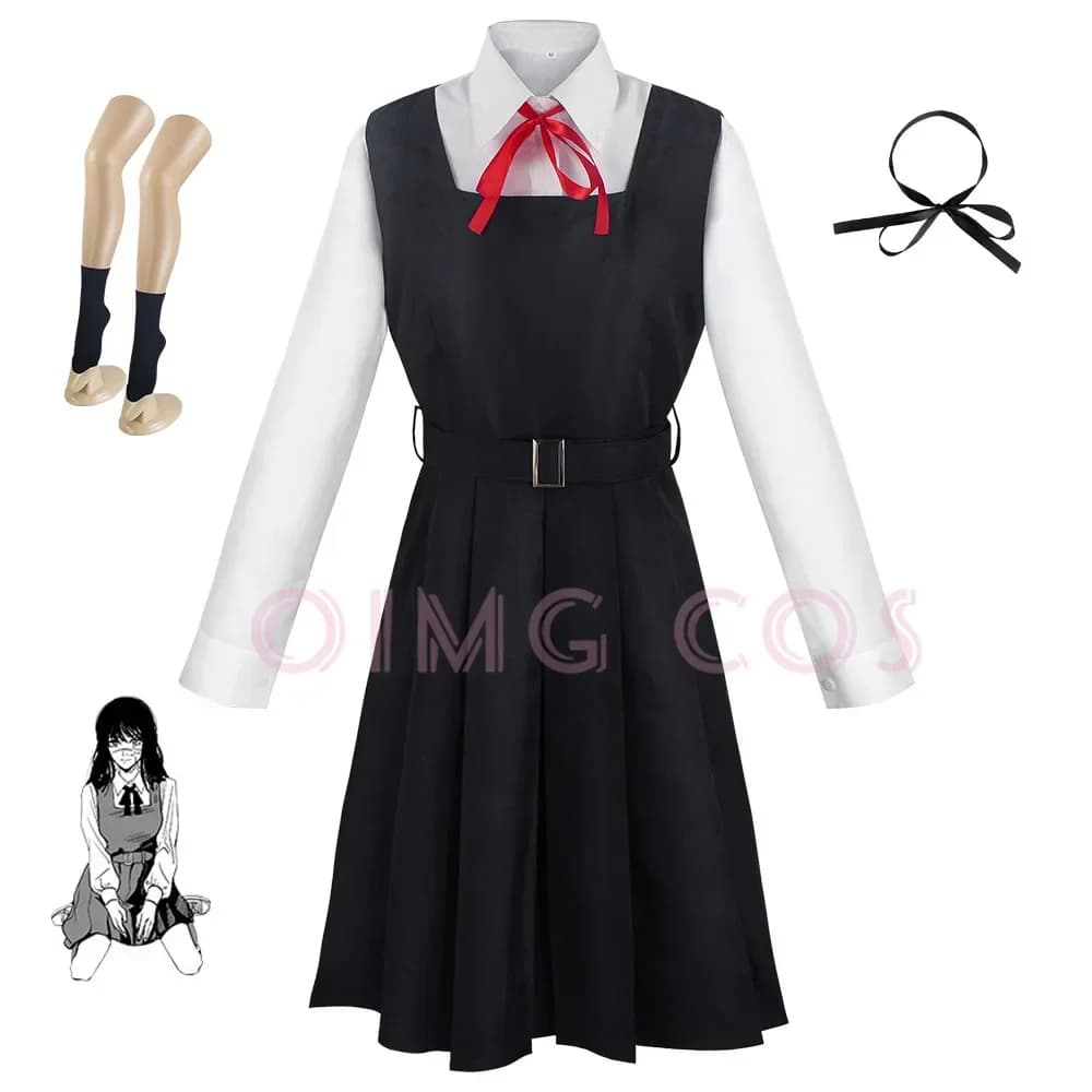 Costume Cosplay Mitaka Asa Chainsaw Man, Completo Blu con Camicia, Cravatta, Parrucca Corta Anime, Anello per il Collo, Uniforme da Donna per Halloween
