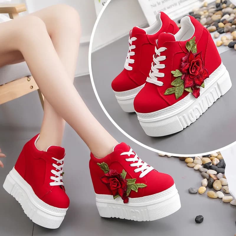 Women's Sports Sneakers, Casual Hidden Heel, Thick Sole, 12cm Super High Wedge Platform Shoes