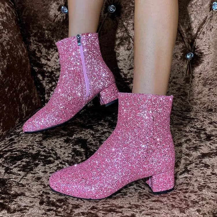 Stivali da donna alla moda Stivali di lusso con cerniera laterale tinta unita bling per le donne Comodo stivale intermedio Party Girls Zapatos De Mujer