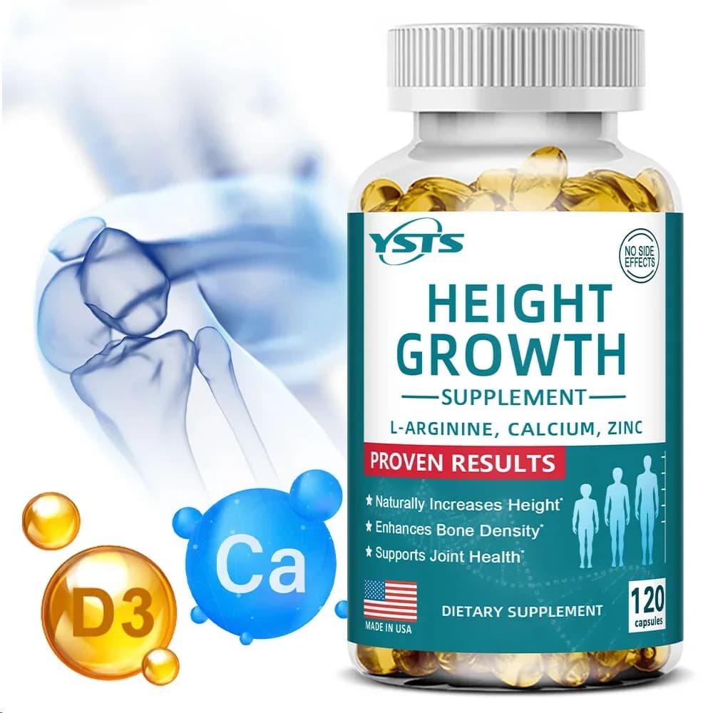 Integratore Naturale per la Crescita in Altezza con Calcio e Vitamina D, Capsule Vegetariane, Aumenta la Forza Ossea, Promotore di Crescita in Altezza per Adulti