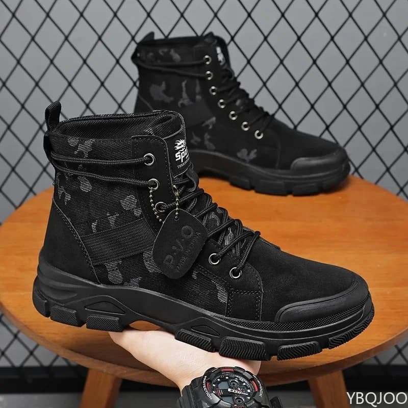 Scarpe da lavoro da uomo all'aperto Stivaletti stringati Stivali alti da uomo Scarpe casual con plateau Stivali da trekking comodi antiscivolo
