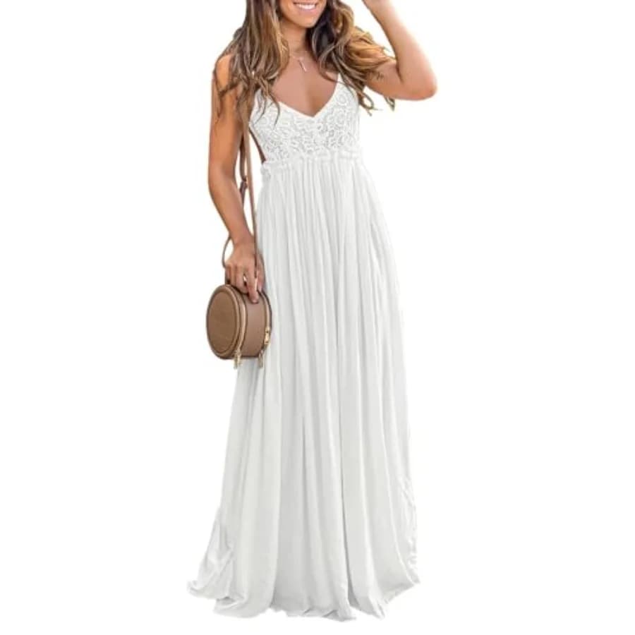 Ladmous Women's V Neck Floral Lace Wedding Dress Sleeveless Bridesmaid Evening Party Maxi Dress