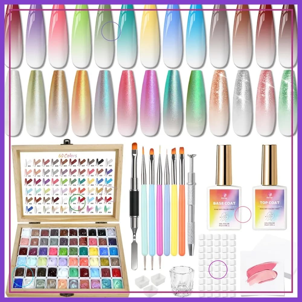 Gel Nails Kit Shadows 60 Colors, Pigment Smoked for Painting Effect Blooming, Tools for French Manicure for Nail Art Make from You