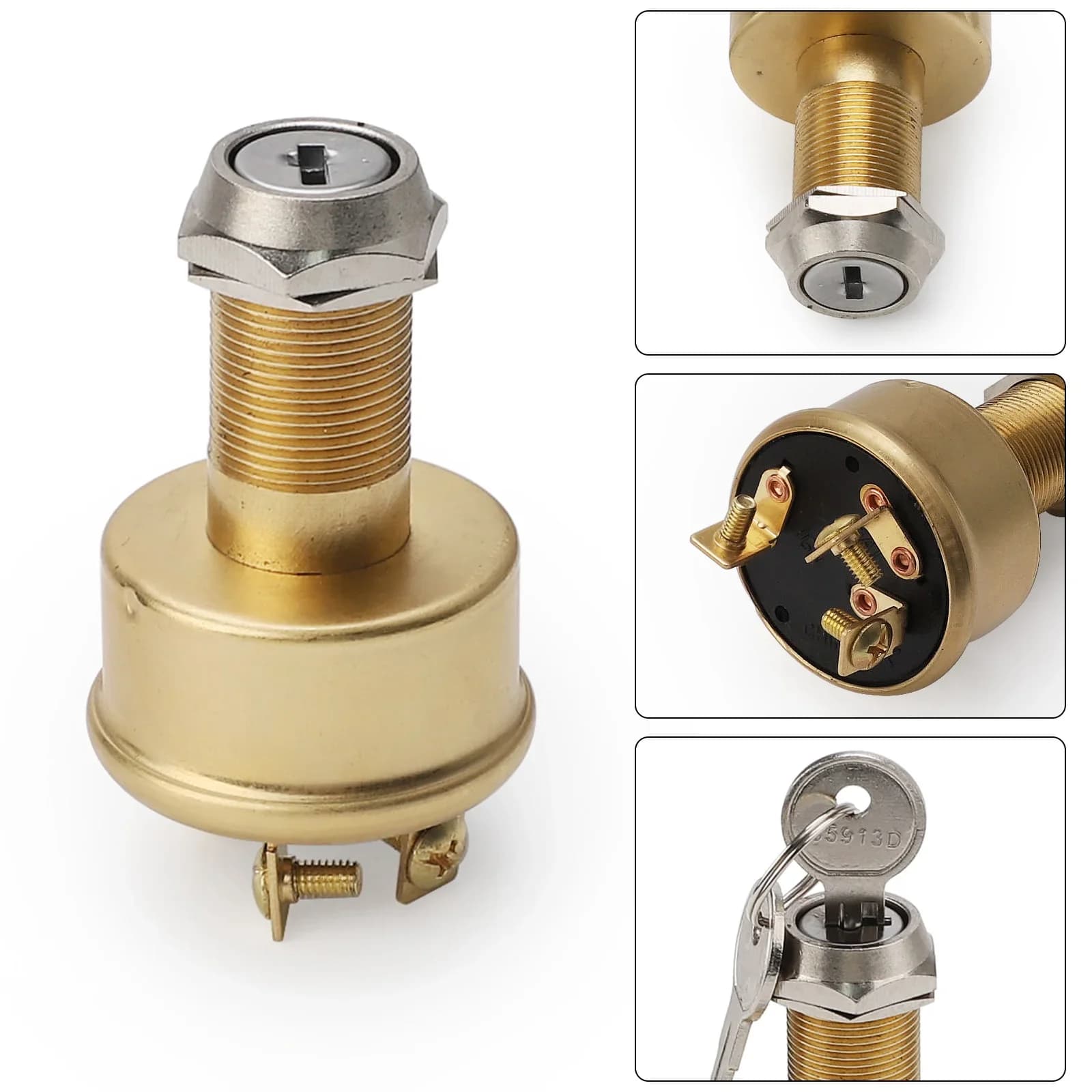 Nuovo 3 terminali 3 posizioni Heavy Duty Off On Start per Marine Car Rv 15AMP Accensione in ottone Interruttore di avviamento Ottone
