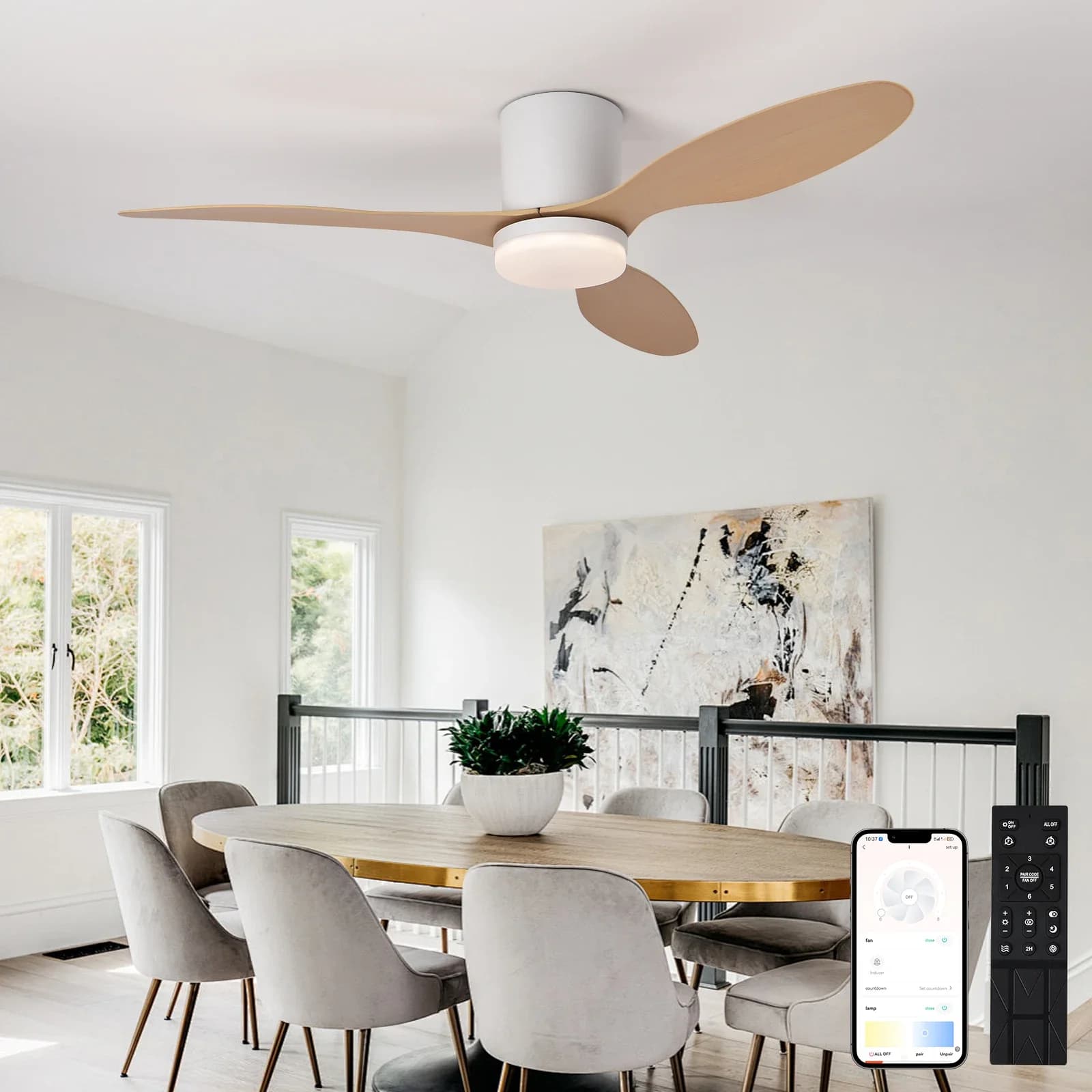 Studio ristorante nordico da 25 pollici montato a soffitto con lampada a sospensione a ventilatore nuova luce ventilatore elettrico silenzioso ad alto vento a frequenza variabile