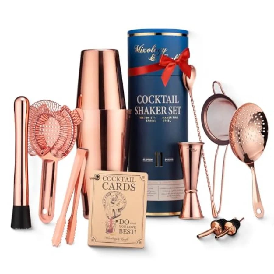 Set Shaker Cocktail Deluxe, Kit Boston Shaker Pesato per Barman, Include Jigger Giapponese, Muddler, Beccucci Versatori, Colander, Perfetto