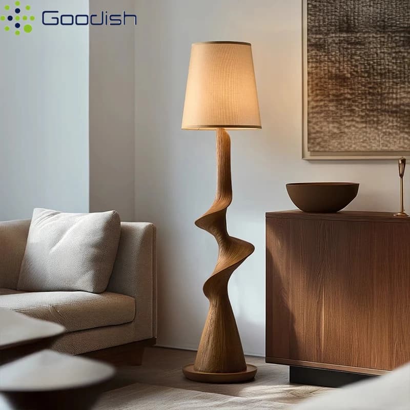 Janpanese Wabi-sabi Retro Art Creative Vertical curved wooden Lustre Light LED Floor Lamp for Bedroom Home Decoration Chandelier