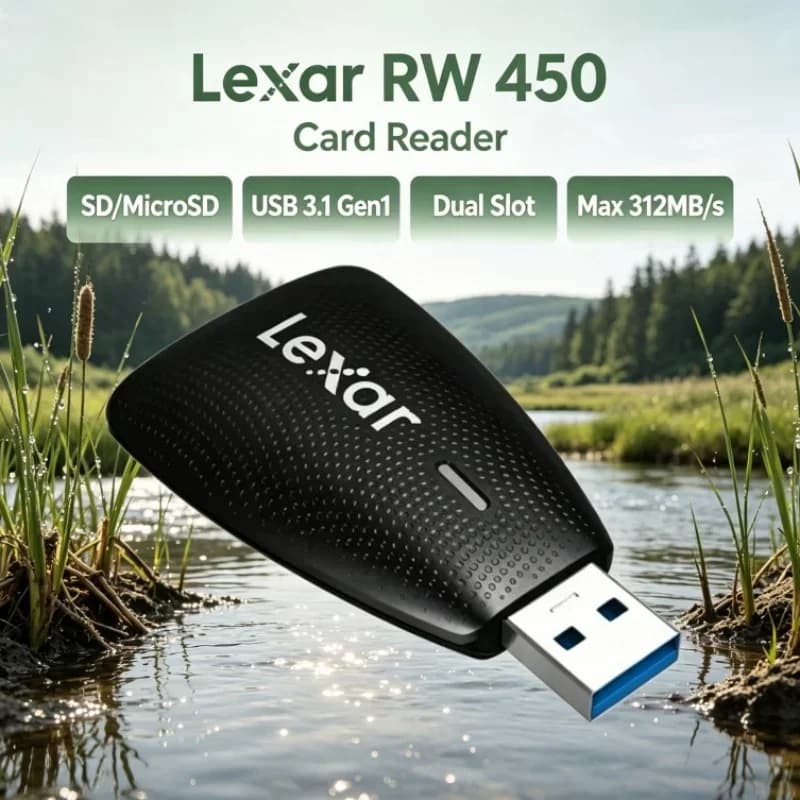 Lexar RW450 Memory Card Reader 2-in-1 USB 3.1 Gen 1 UHS-II SD MicroSD Adapter 312MB/s Dual Slot for Desktop Laptop Computer