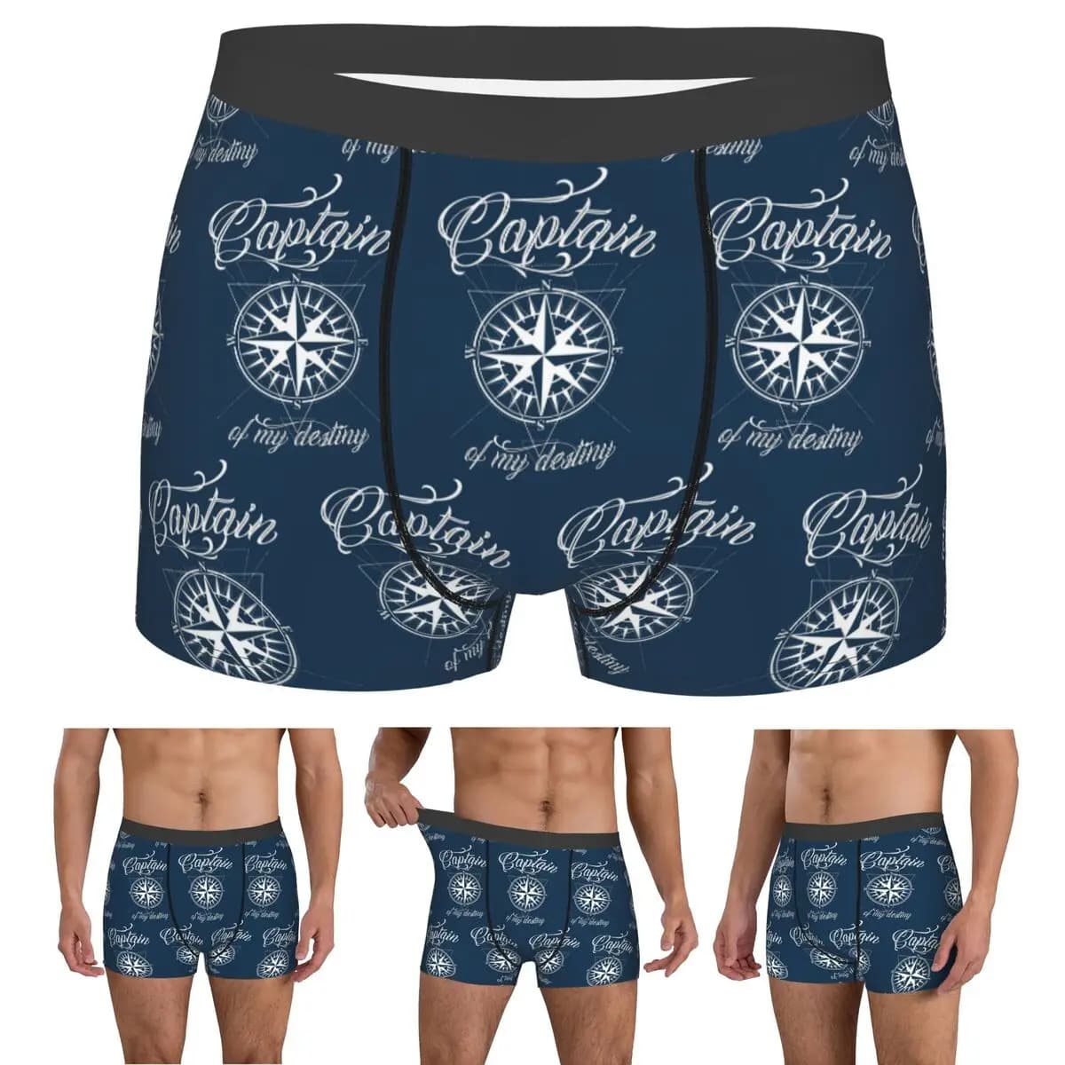 Boxer Underpants Shorts Nautical Compass Captain Anchor Boat Panties Men Ventilate Underwear for Homme Man Boyfriend Gift
