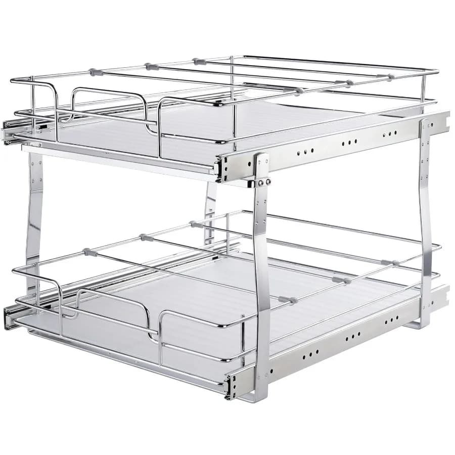 2-Tier Pull-Out Cabinet Organizer 18.7"Wx21"Dx3.2"H Sliding Storage Shelves Durable Steel Roll-Out Drawers for Kitchen or Home