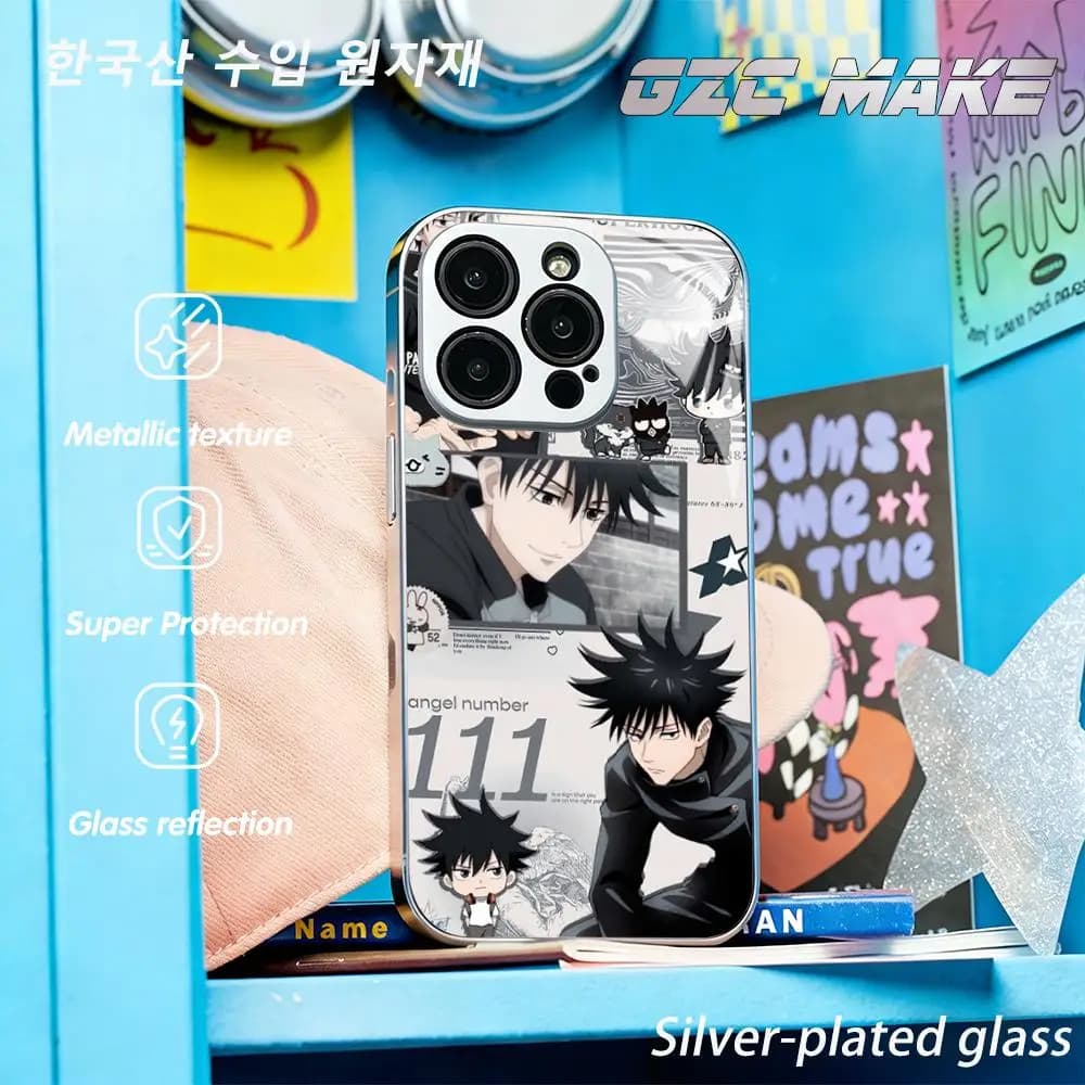 Megumi fushiguro hot anime poster Phone Case For iphone 17 16 15 14 13 12 11 Pro Plus Max Silver-plated glass Phone Case