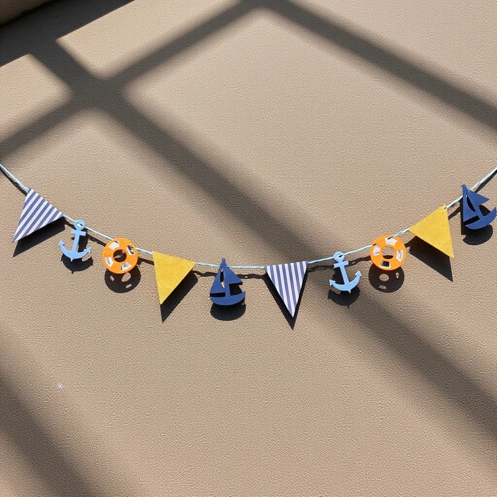 Striscione Decorativo per Festa di Compleanno in Stile Mediterraneo, Ghirlanda con Ancore e Bandierine a Forma di Barca a Vela per Camera dei Bambini