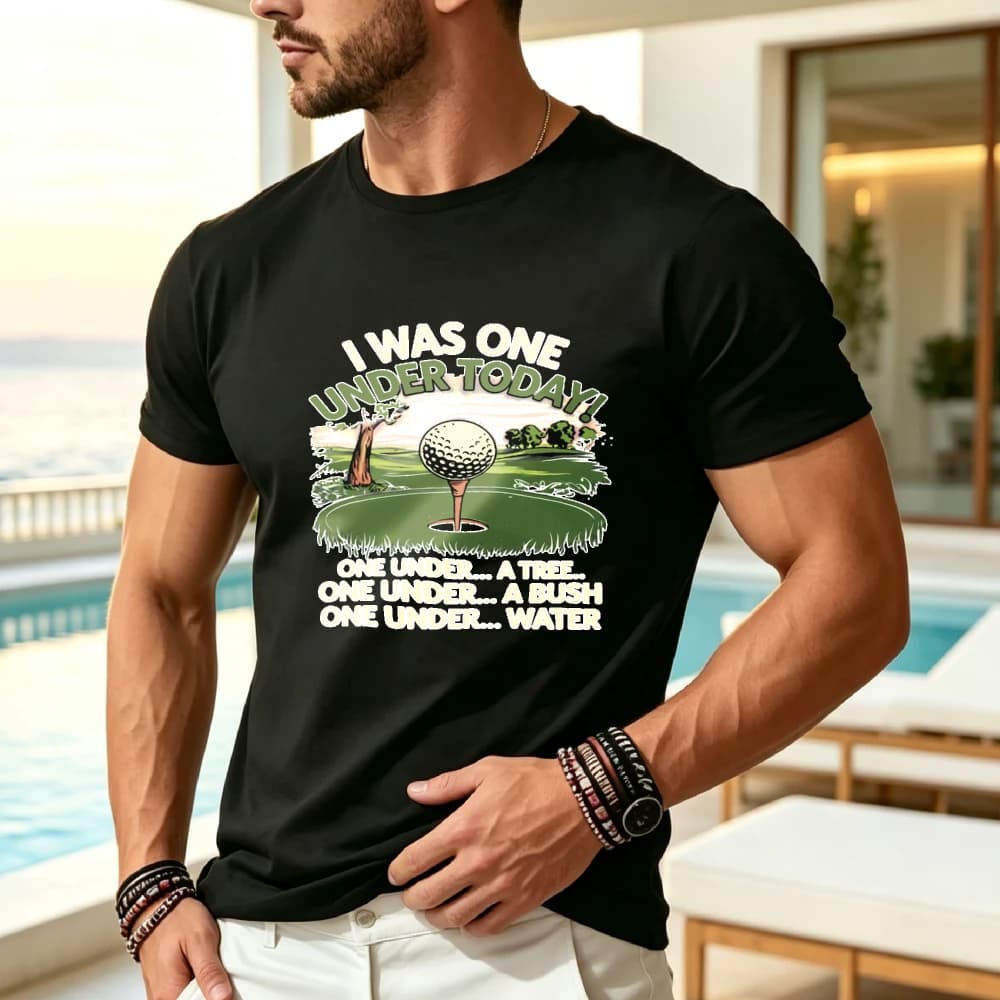 Men' Funny Golf T-Shirt - "I Was One Under Today" Retro Low-Score Design Tee with Golf Course Print Suitable for Casual Wear & Golf Outfits, Comfortable Short Sleeve Shirt for All-Season Use, Machine Washable Golfer Apparel