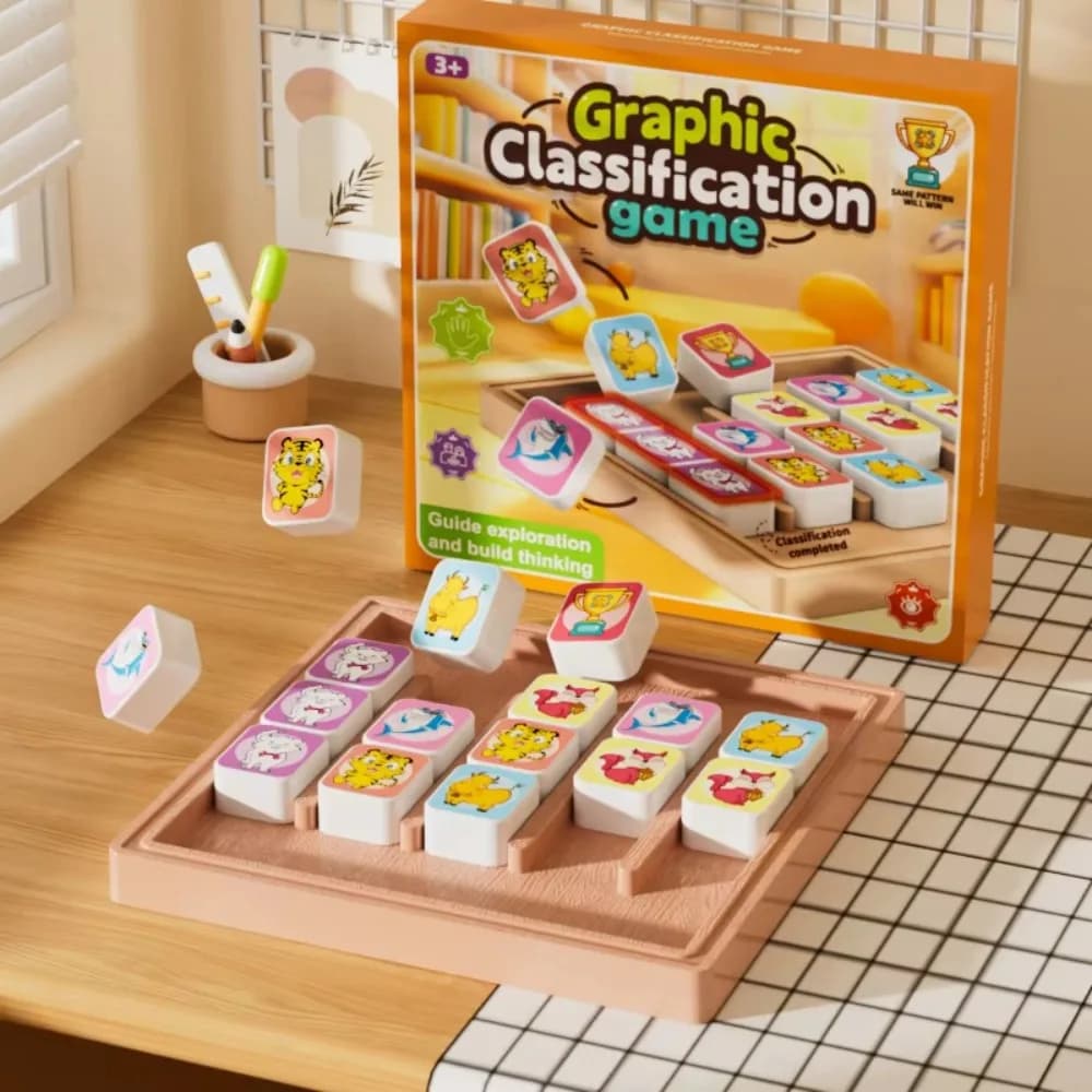 Gioco da Tavolo Educativo in Legno per Bambini con Animali Abbinati, Puzzle Interattivo con Blocchi a Spinta e Trazione