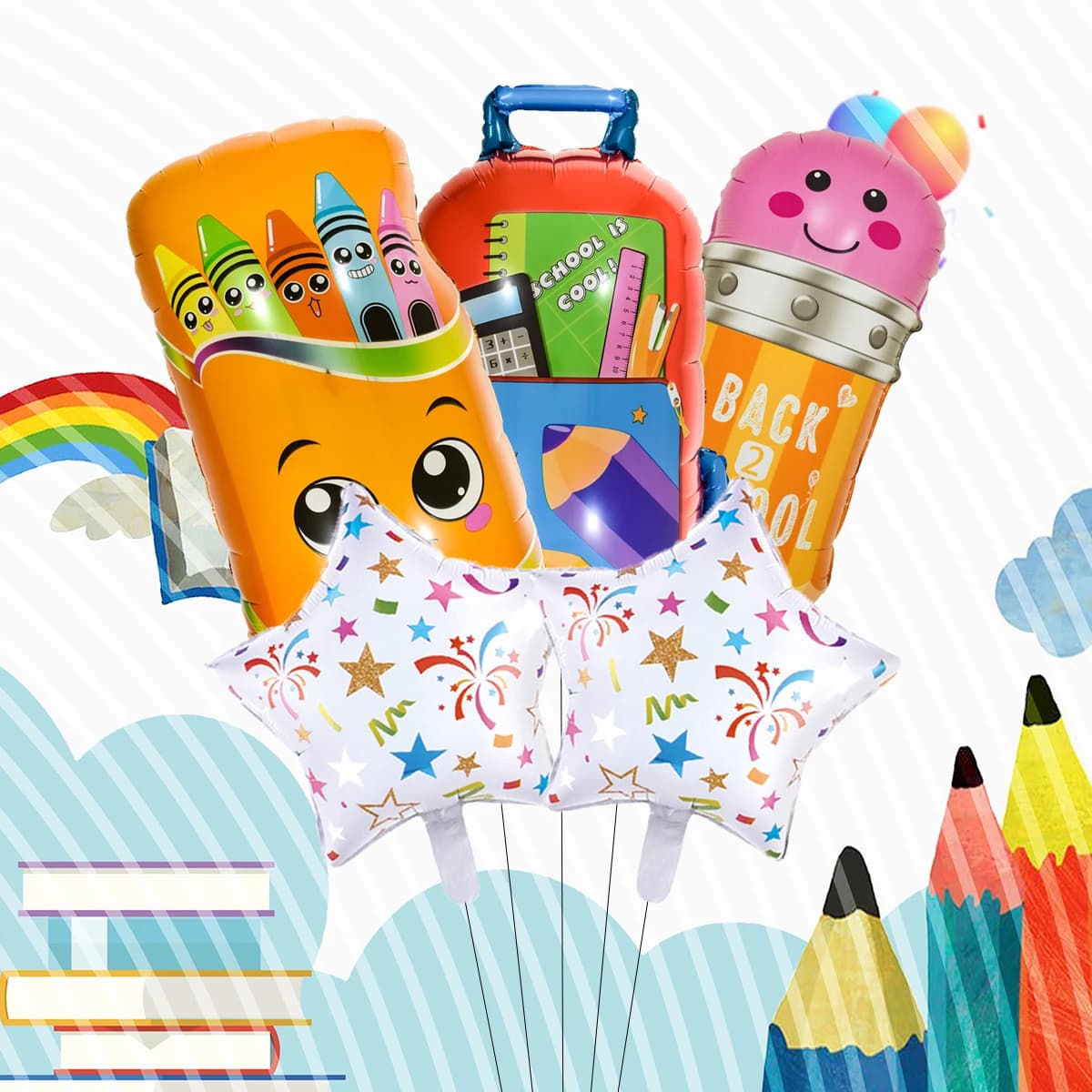 5pcs/set Back To School Decorations Stationery Shape Foil Balloon set Pencil Schoobag Crayon Box Balloon Homecoming Decoration