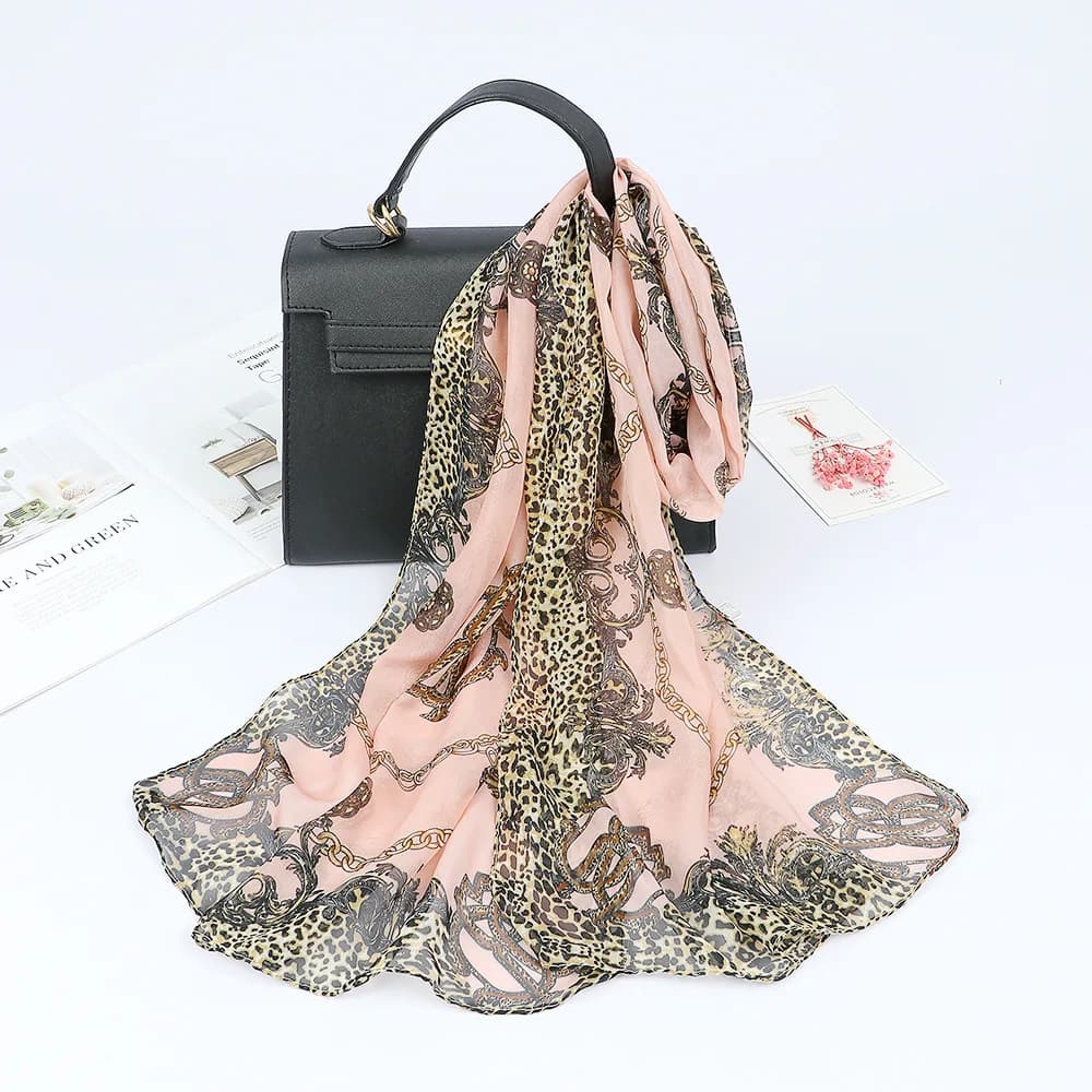 2024 New Fashion Summer Women Leopard Beach Scarf Chiffon Silk Shawls Headband Female Headband Wraps Sunscreen Hijab Wholesale
