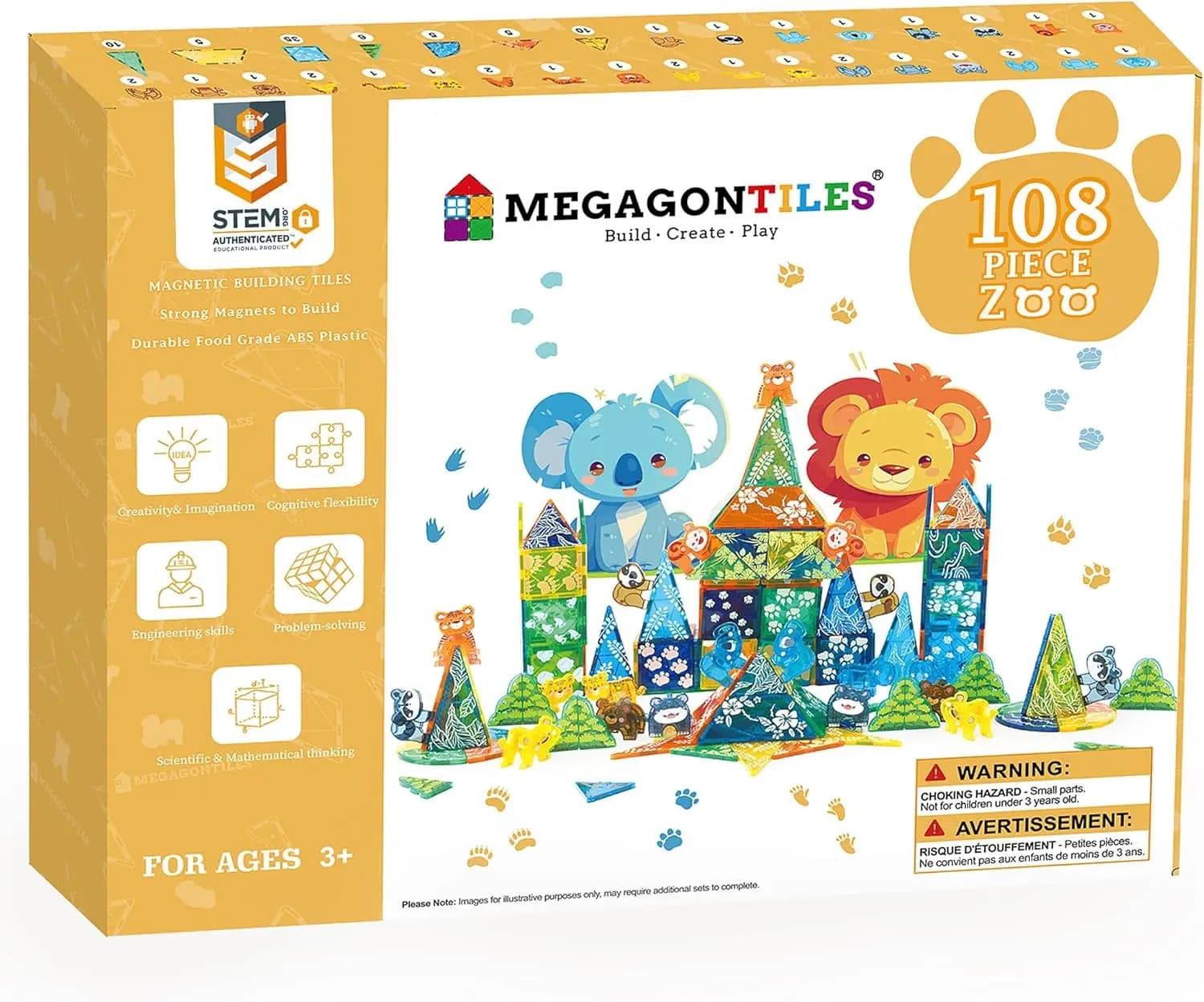 Set di piastrelle magnetiche per animali dello zoo da 108 pezzi, blocchi magnetici, giocattoli del mondo agricolo, GASTO AUTENTICO, animali magnetici per bambini dai 3 anni