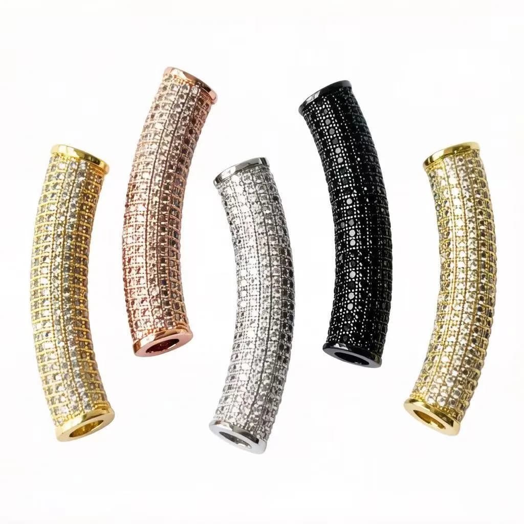 2 Pezzi/Lotto Barrette Lunghe in Rame con Zirconia, Placcate Oro e Argento, Componenti per Gioielli Fai-da-Te per Braccialetti da Donna