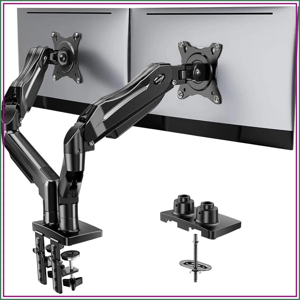 Fully Adjustable Dual Monitor Stand, Fit 13-32" Screens, VESA 75x100, C-Clamp & Grommet Base, Each Arm Holds 4.4-19.8 lbs