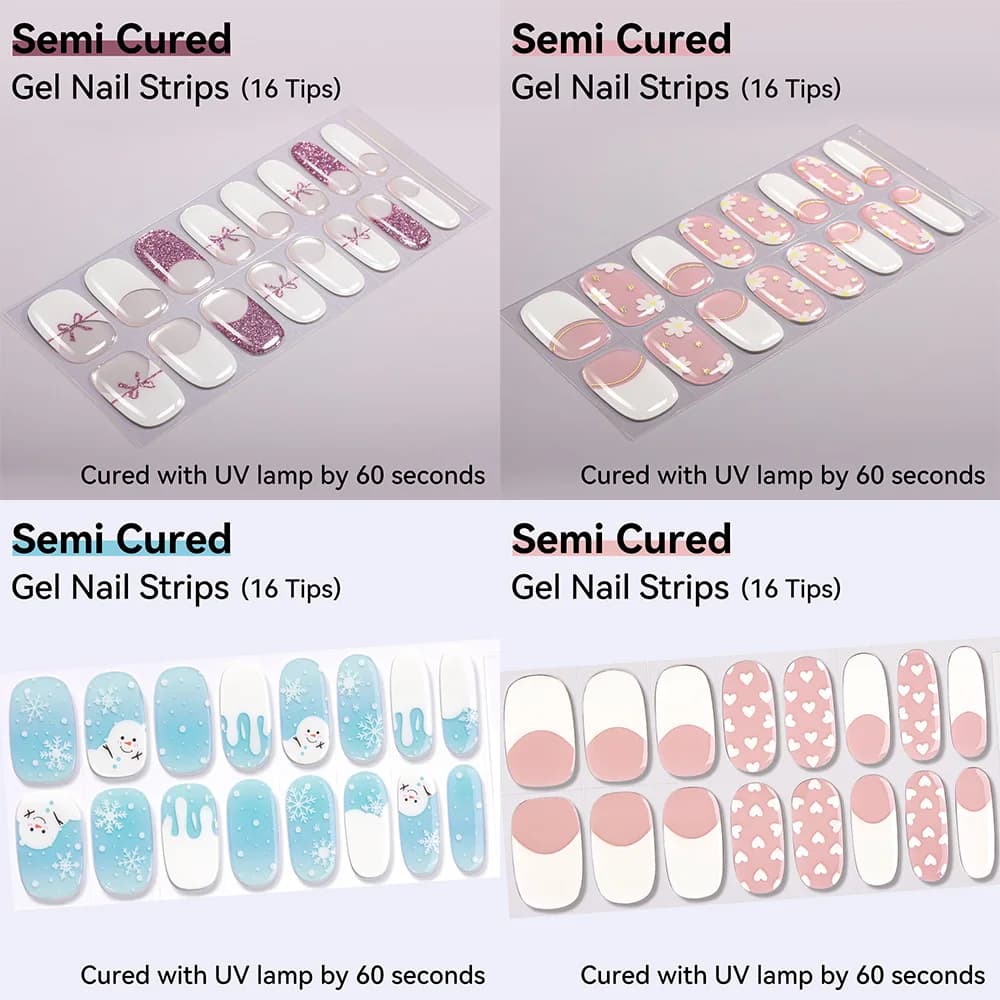 16 Adesivi per Unghie in Gel UV Semi-Polimerizzato con Glitter Sottile, Stampa Leopardata, Design Floreale, Copertura Completa per Nail Art